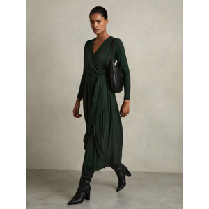 REISS MADELINE Jersey Wrap Tie Midi Dress